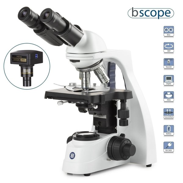 Euromex bScope 40X-2500X Binocular Compound Microscope w/ 5MP USB 3 Digital Camera & E-plan Objectives BS1152-EPLC-5M3